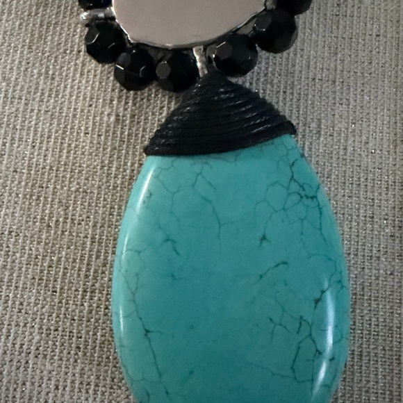 Laura Ashley Turquoise & Black Statement Teardrop Necklace - Women Jewelry - Picture 4 of 5